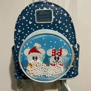 Loungefly Mickey Minnie snowglobe winter backpack and matching wallet set Amazon.com: Loungefly Mickey & Minnie Mouse Winter Skating  main image 2